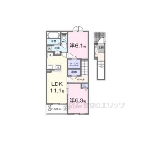 セイバリー プリムローズ Ⅱ(2LDK/2階)の間取り写真