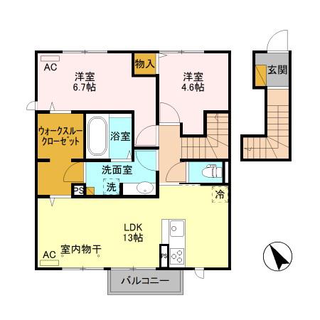 カーネリアン B(2LDK/2階)の間取り写真