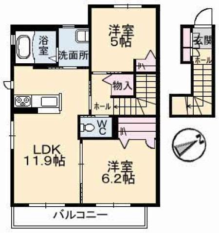コモド新広 B(2LDK/2階)の間取り写真