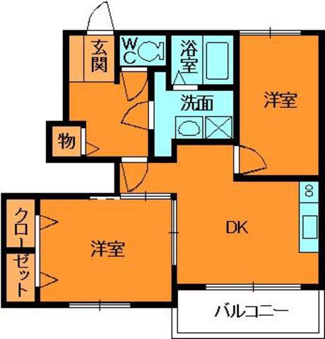 シャンテフルール(2DK/1階)の間取り写真