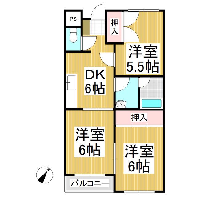 長瀬ロイヤルレジデンスB棟(3DK/4階)の間取り写真