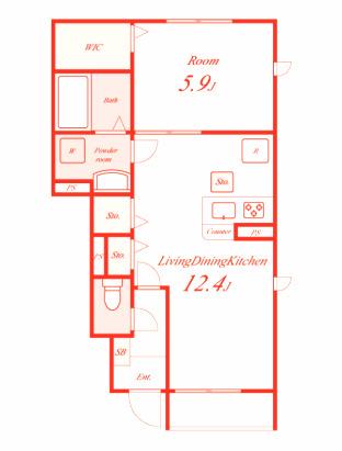 LILY MORE COURT(1LDK/1階)の間取り写真
