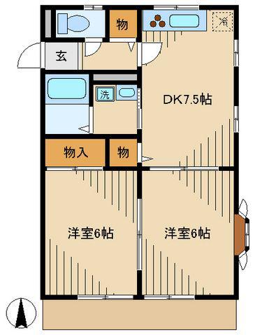 ソシエ高幡(2DK/1階)の間取り写真