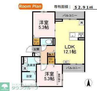 D-ROOM上篠崎(2LDK/2階)の間取り写真