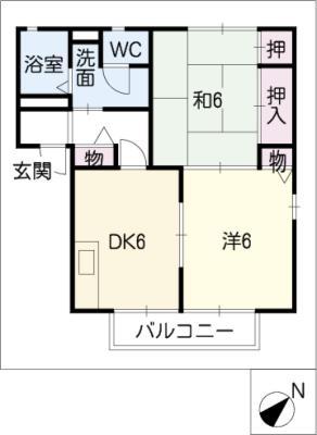 ハイネス21 B棟(2DK/2階)の間取り写真
