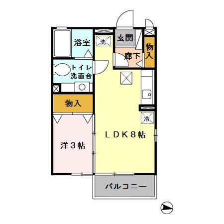 リビングタウン石川町B棟(1LDK/2階)の間取り写真