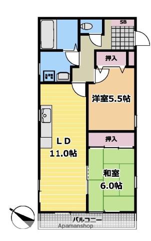 第六丸正ビル(2LDK/1階)の間取り写真