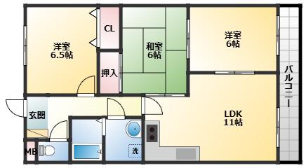 ネオシティー道明寺(3LDK/4階)の間取り写真
