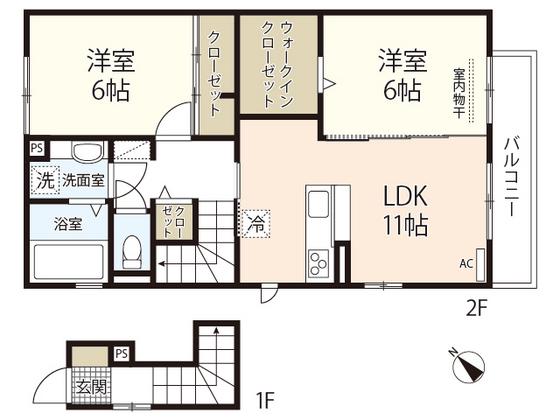 GRACIOUSB棟(2LDK/2階)の間取り写真