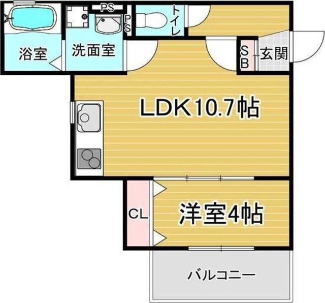 パークス長岡京(1LDK/1階)の間取り写真