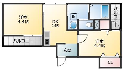 グロースコート恵我之荘(2DK/1階)の間取り写真