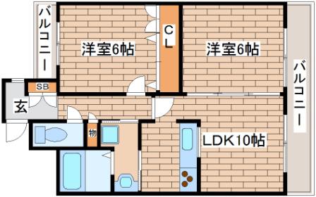 プリンスコート(2LDK/6階)の間取り写真