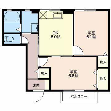 グリーンシティ愛野 A(2DK/1階)の間取り写真