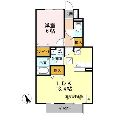リヴェールII(1LDK/1階)の間取り写真