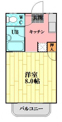 カルチェラタンB棟(1K/2階)の間取り写真