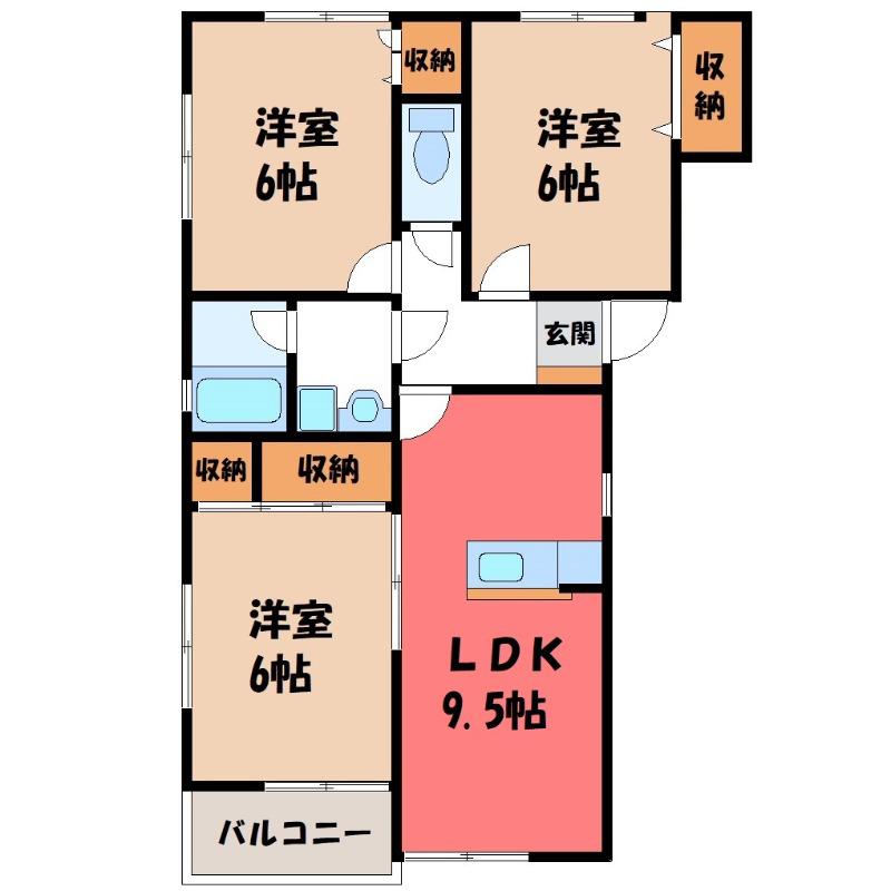 福島ハイツB-2(3LDK/1階)の間取り写真