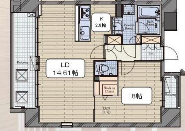麻布十番テラス(1LDK/3階)の間取り写真