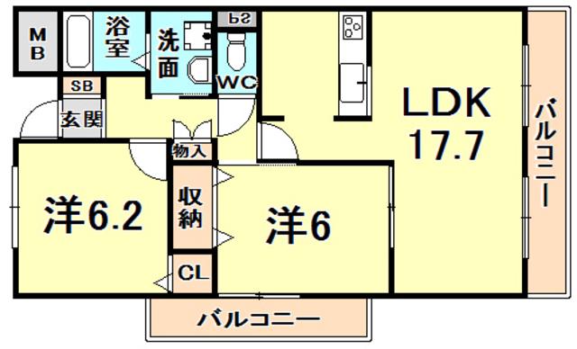 ルエストコート(2LDK/3階)の間取り写真