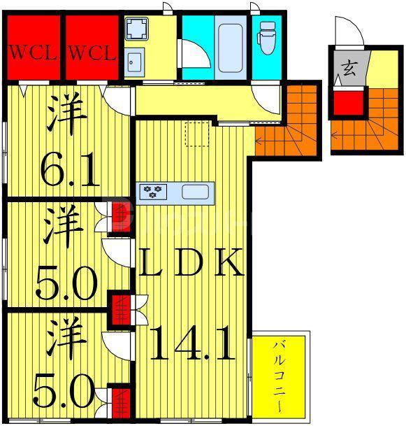 足立区鹿浜6丁目メゾン(3LDK/1階)の間取り写真