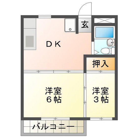 サンビレッジ稲生(2DK/2階)の間取り写真