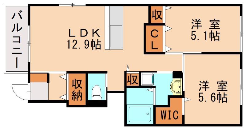 山椿 B棟(2LDK/1階)の間取り写真