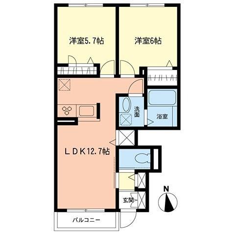 サニーフラット(2LDK/1階)の間取り写真