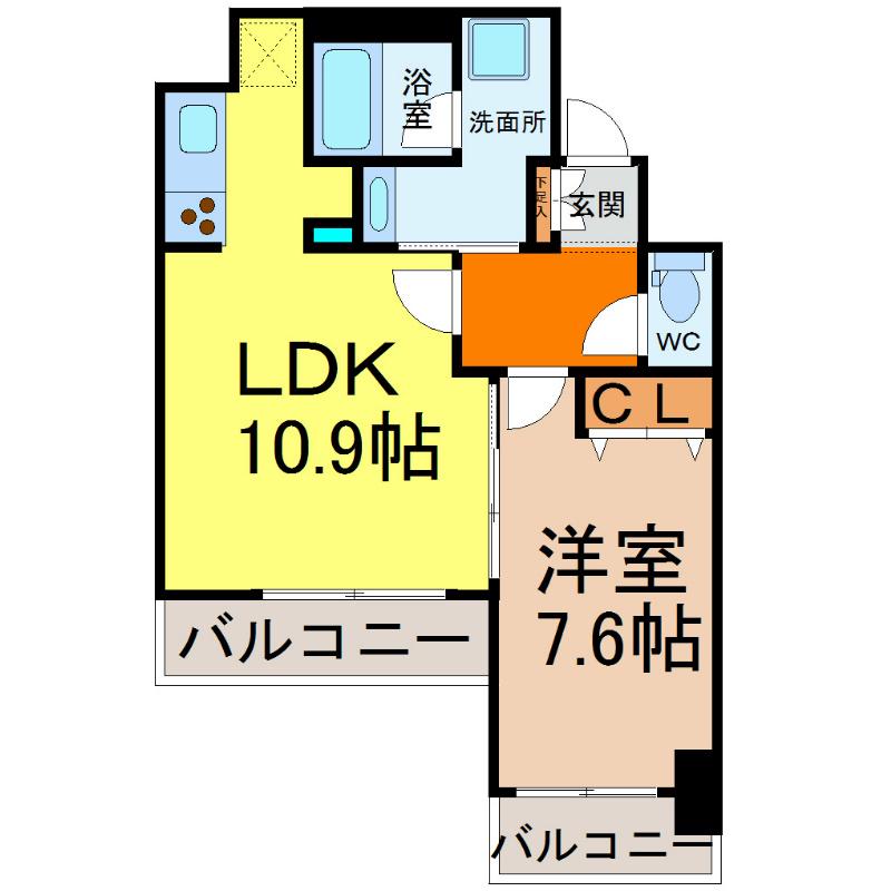 プレサンス泉セレグレード(1LDK/11階)の間取り写真