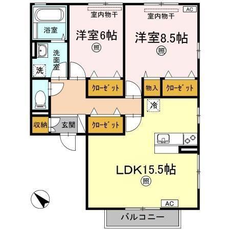 ボナールIII(2LDK/2階)の間取り写真