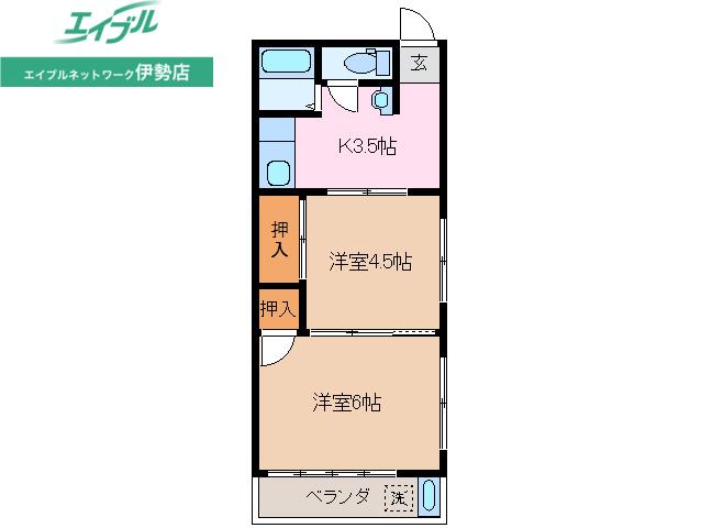 リージェンシー大世古(2K/2階)の間取り写真