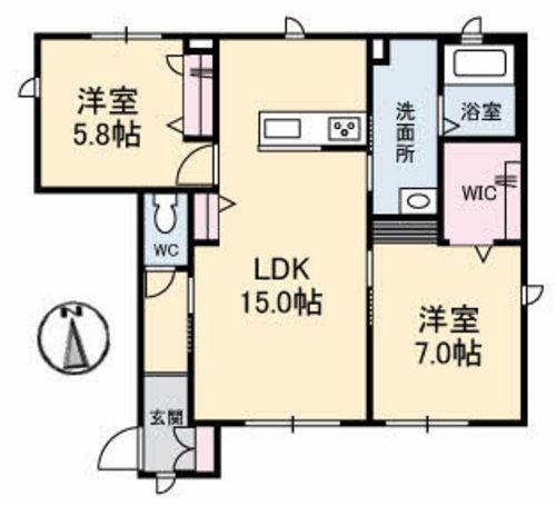 ＪＲ山陽本線 倉敷駅 徒歩19分 2階建 築10年(2LDK/1階)の間取り写真