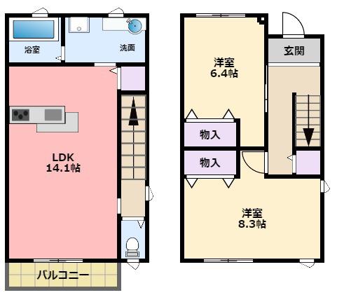 FLAT OUT Z B棟(2LDK/1階)の間取り写真
