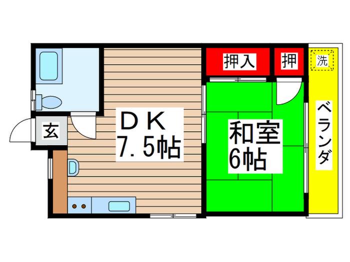 富士美ハイツ(1DK/2階)の間取り写真