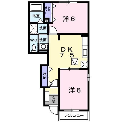 エレガント・アベニュ-B(2DK/1階)の間取り写真