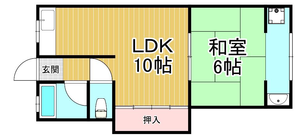 島上マンション南棟(1LDK/2階)の間取り写真