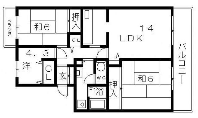 ヴァリウス長居東(3LDK/2階)の間取り写真