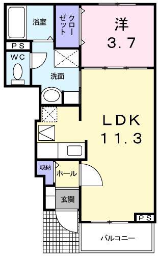 メゾン ジャスティス D棟(1LDK/1階)の間取り写真