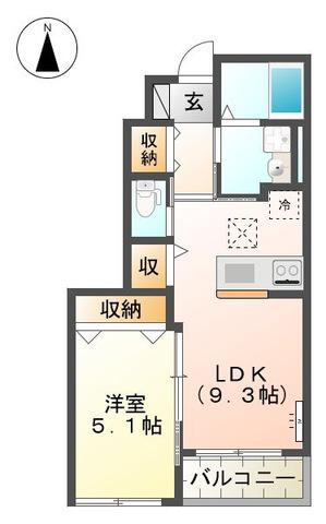 ストーク才ノ元(1LDK/1階)の間取り写真