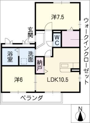 リビングタウン荒池B棟(2LDK/3階)の間取り写真
