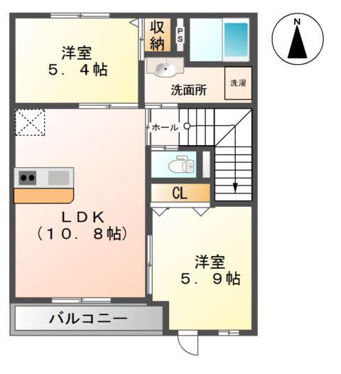 GRACE VILLA(2LDK/2階)の間取り写真
