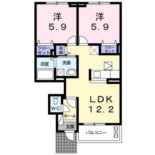 アクシア(2LDK/1階)の間取り写真