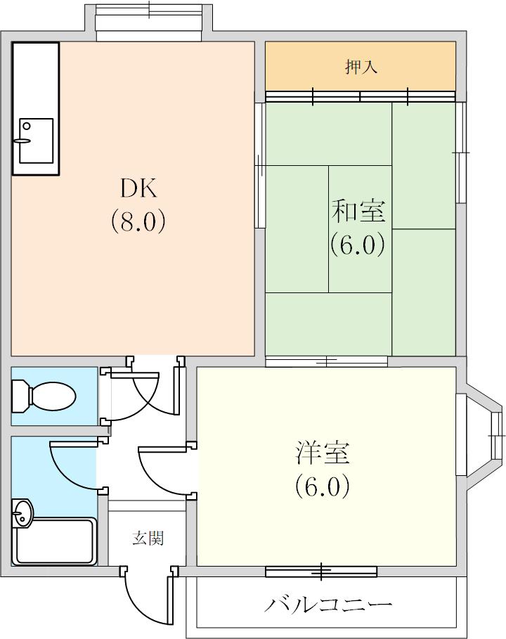 塩屋グリーンハイツII(2DK/1階)の間取り写真