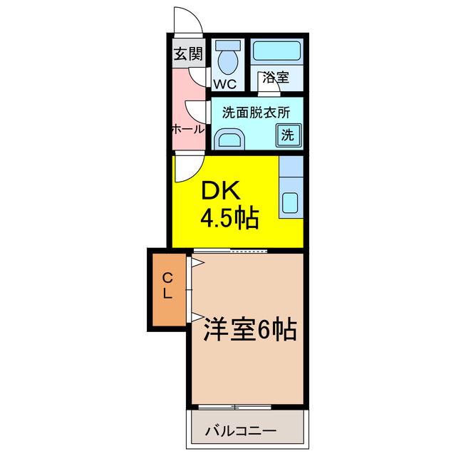 カルディア本庄(1DK/2階)の間取り写真