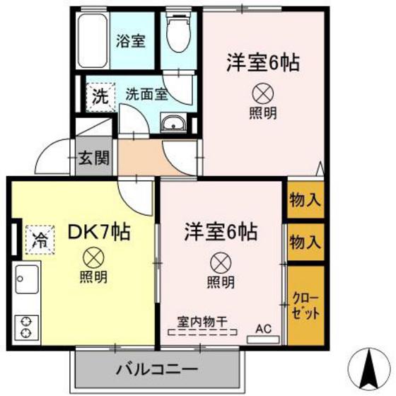 ビューラー福泊B棟(2DK/2階)の間取り写真