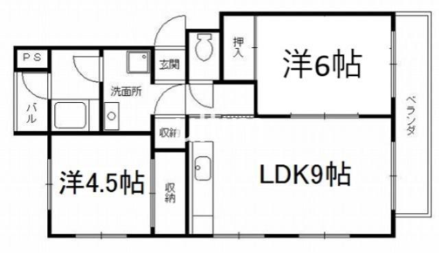 淀団地第一1棟(2DK/1階)の間取り写真