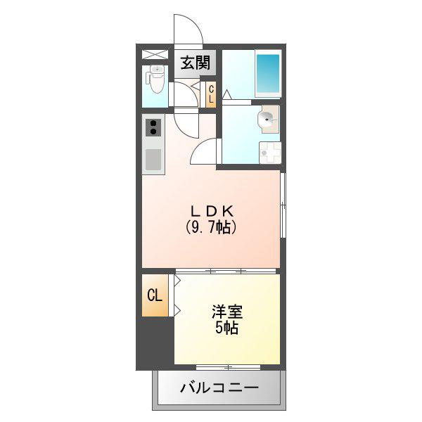 セレニティ田川北A(1LDK/3階)の間取り写真