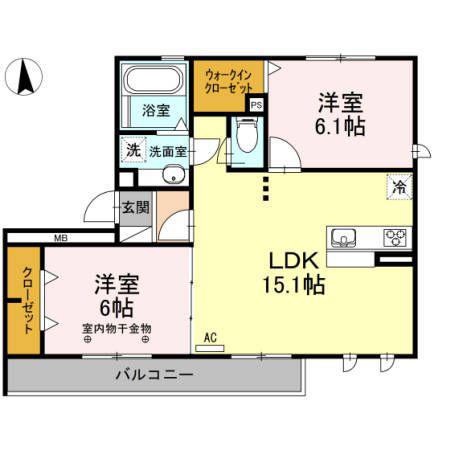 プロシード A棟(2LDK/3階)の間取り写真