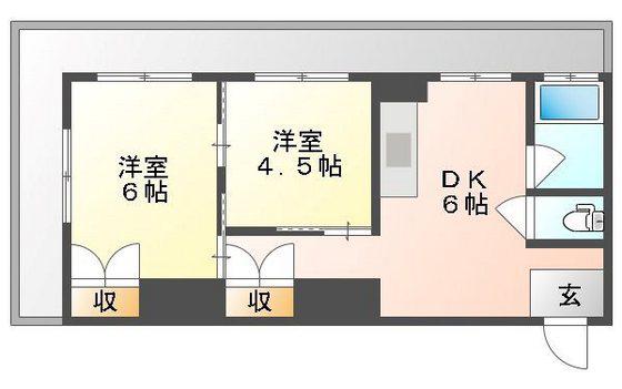 第一大興ビル(2DK/5階)の間取り写真