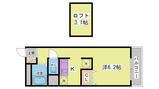 学園カレッジハイツ(1K/6階)の間取り写真