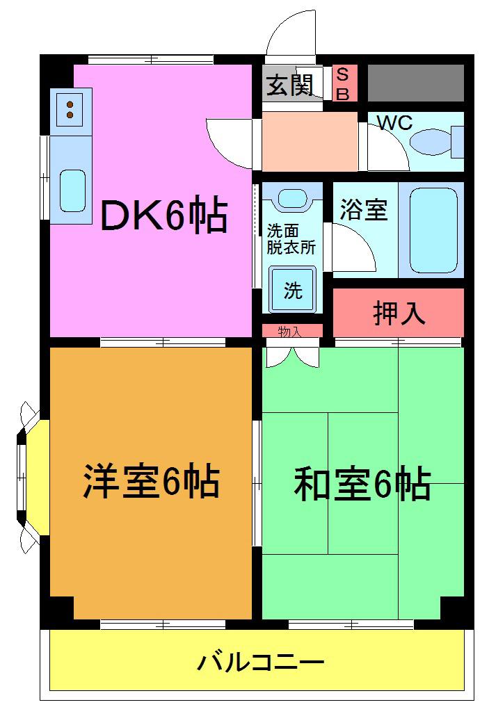 メゾン町山(2DK/3階)の間取り写真