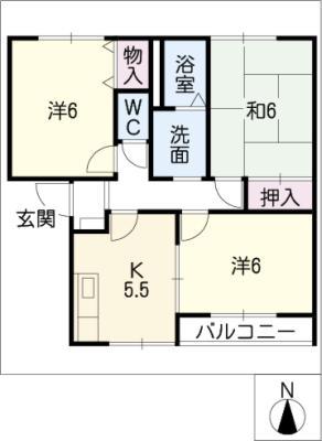 アムールラフィーネA棟(3K/2階)の間取り写真